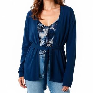 New Covington Teal blouse Cardigan Ruffle Front
Lace Print lightweight Cardigan